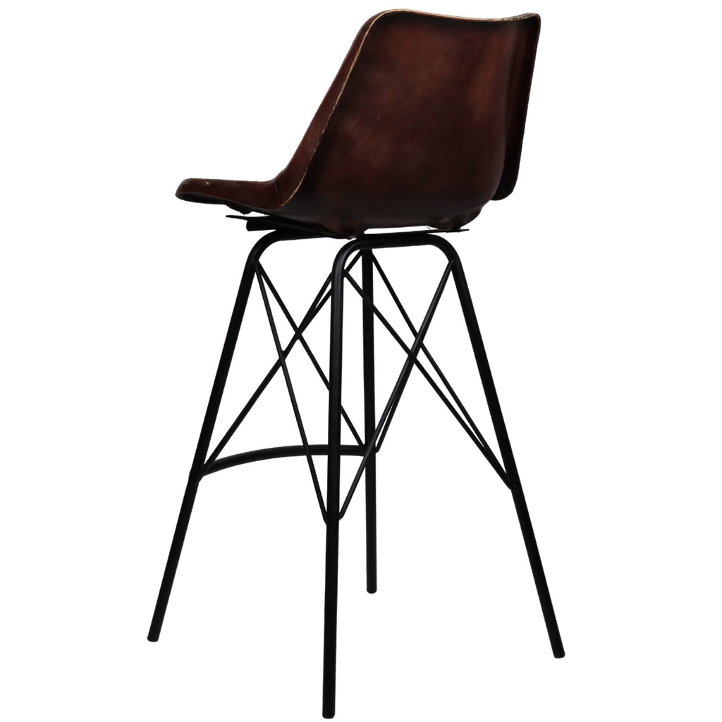 Industrial Bar stool Ribbed Leather